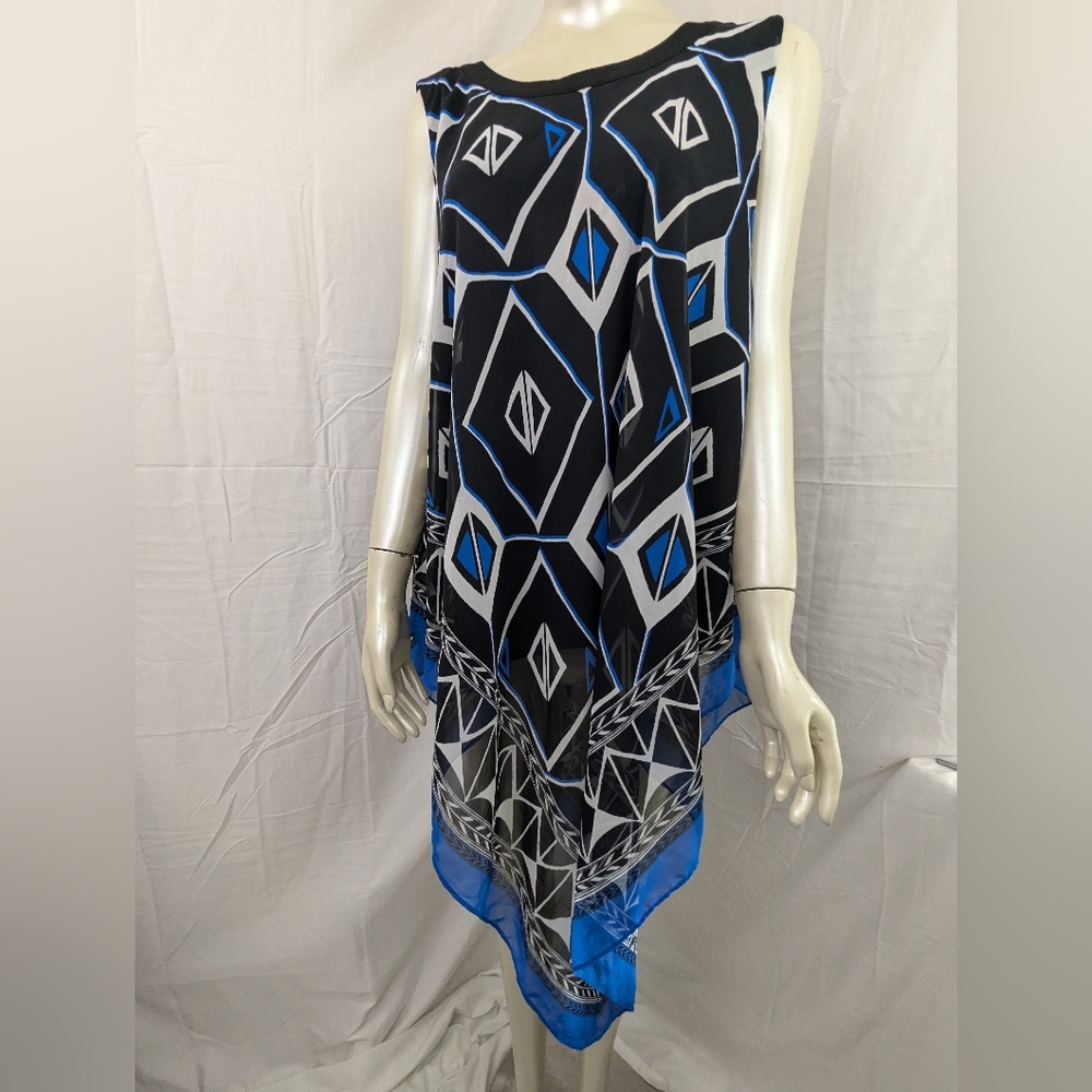Vince Camuto Black, White and Blue asymmetrical Hem Sleeveless Dress XL
